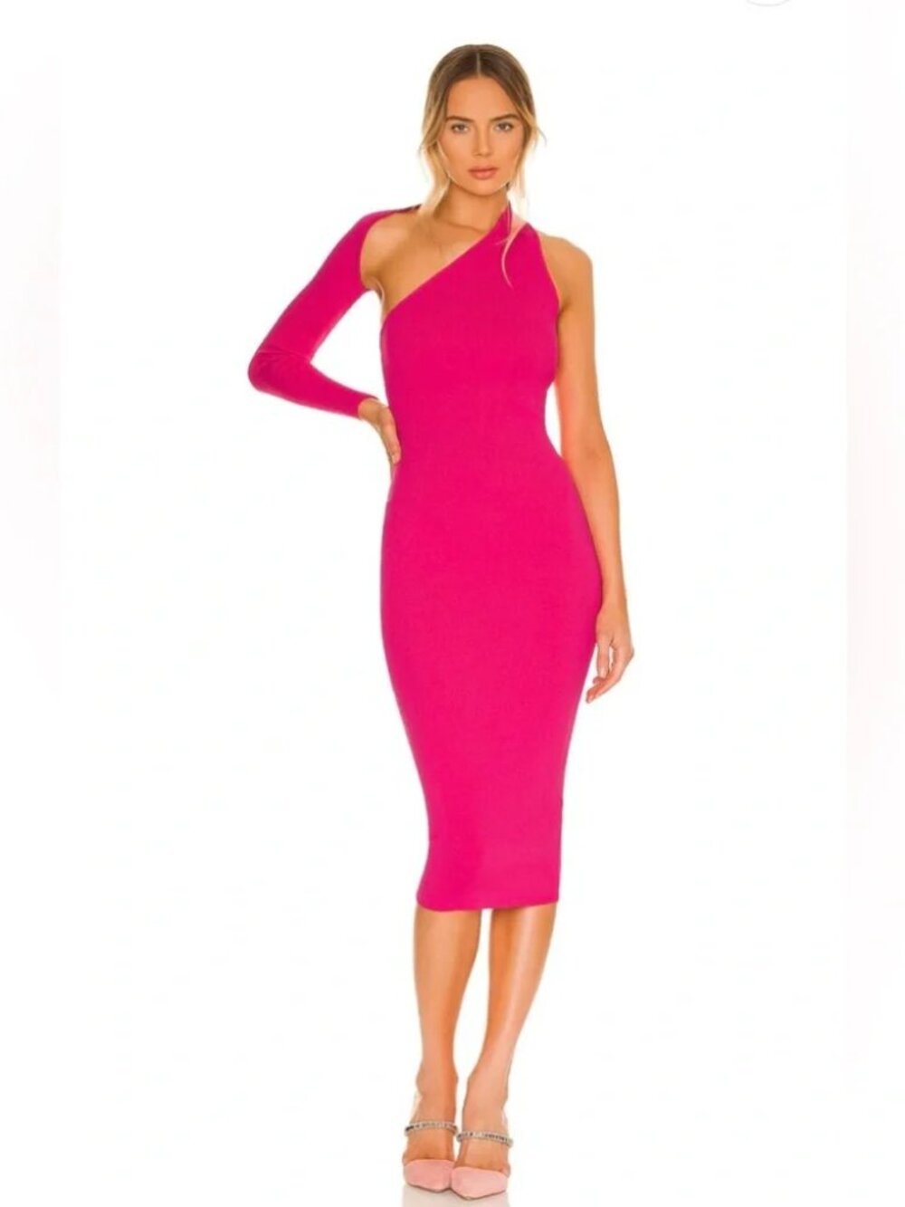 Kaiya Midi Dress in Hot Pink